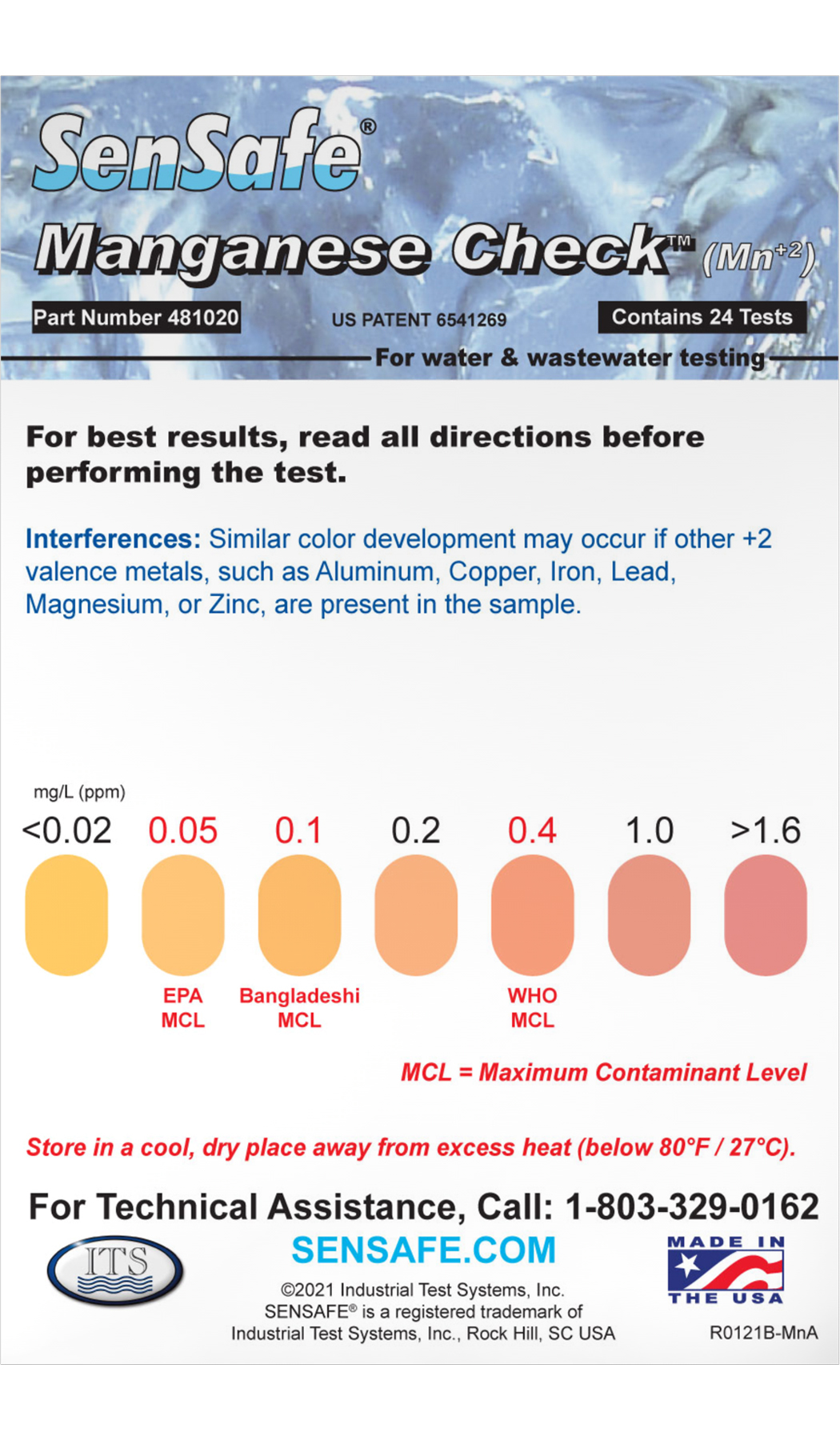P24-MangL1 저농도 망간키트, SenSafe Manganese 481020