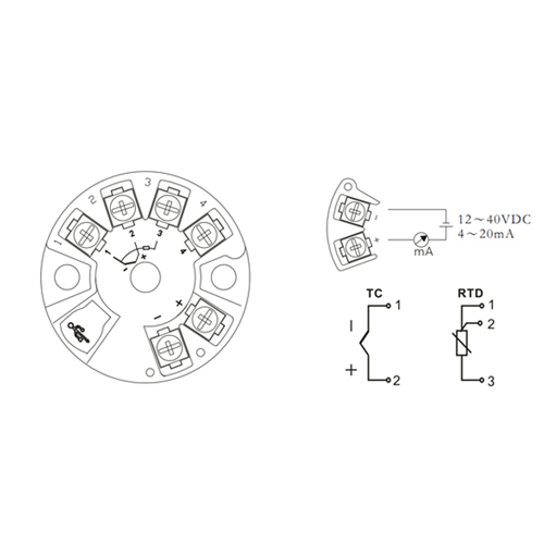 ST500 온도 트랜스미터 써머커플, PT100 센서 호환, 4-20mA 출력, 헤드타입