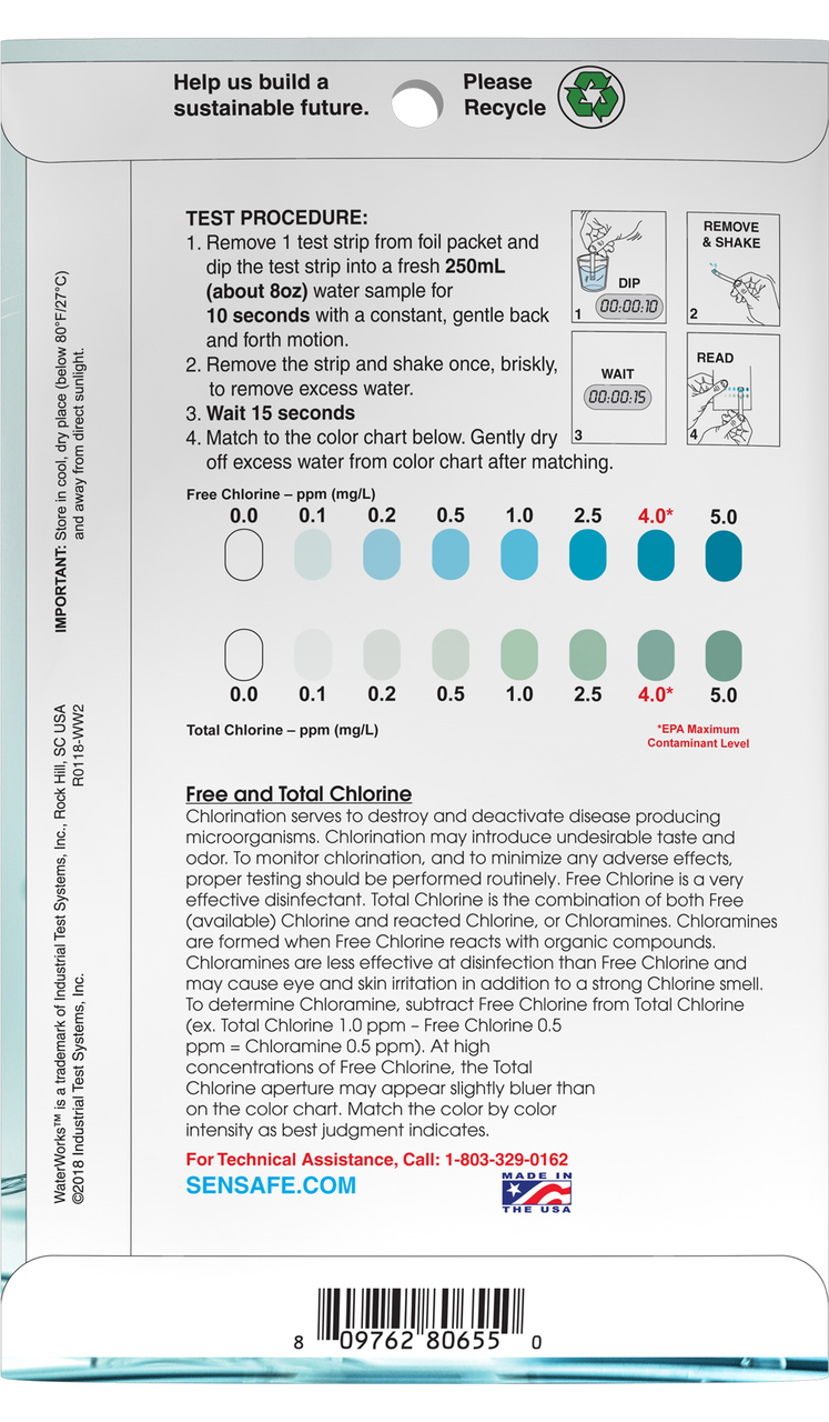 S30P-FTCl 총염소 Free & Total Chlorine Test Strips (Pocket Packs) 480655